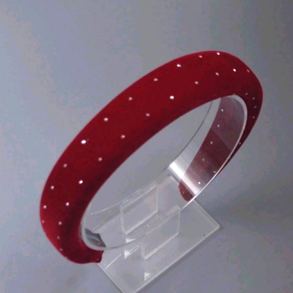 Red velvet headband with silver dots